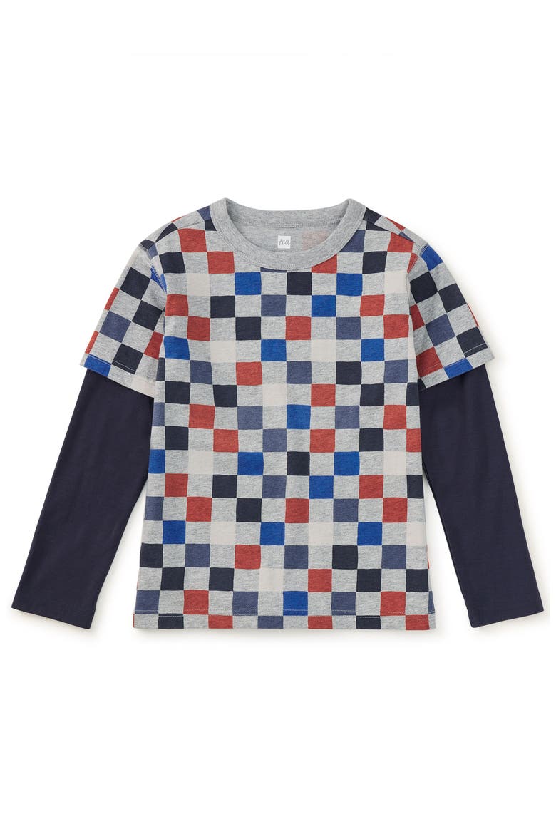 Printed Layered Sleeve Tee, Main, color, Multicolored Checkerboard