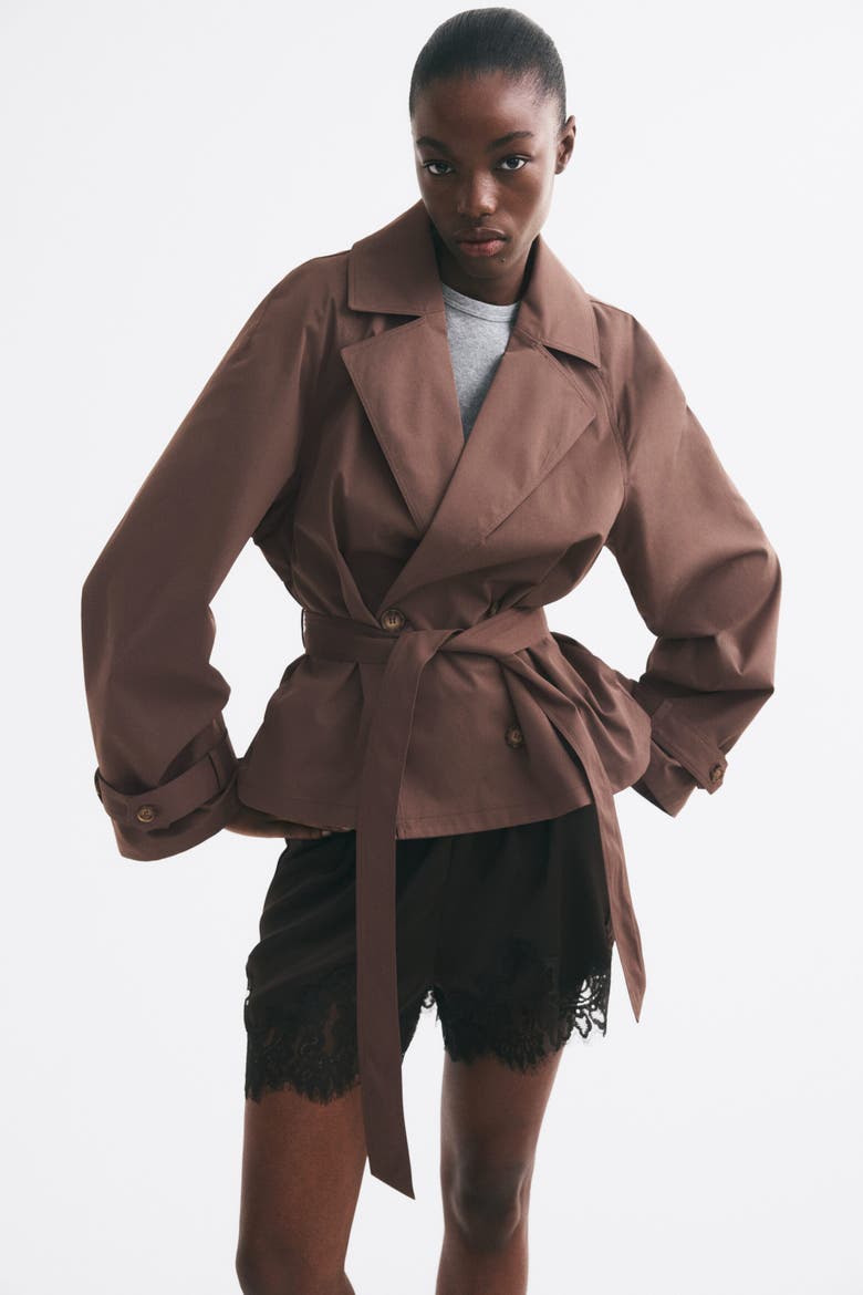 Short Tie-belt Trench Coat, Alternate, color, Dark taupe