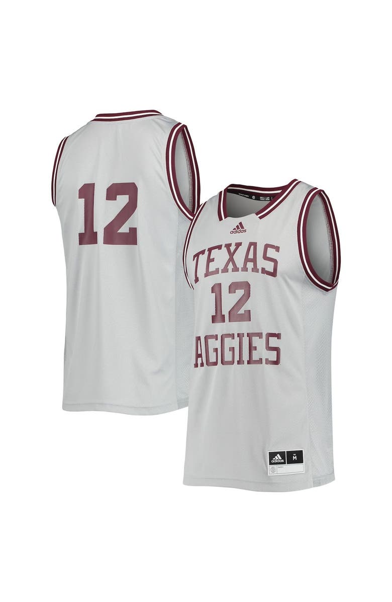 adidas Men's adidas #12 Gray Texas A&M Aggies Reverse Retro Jersey, Main, color, Gray