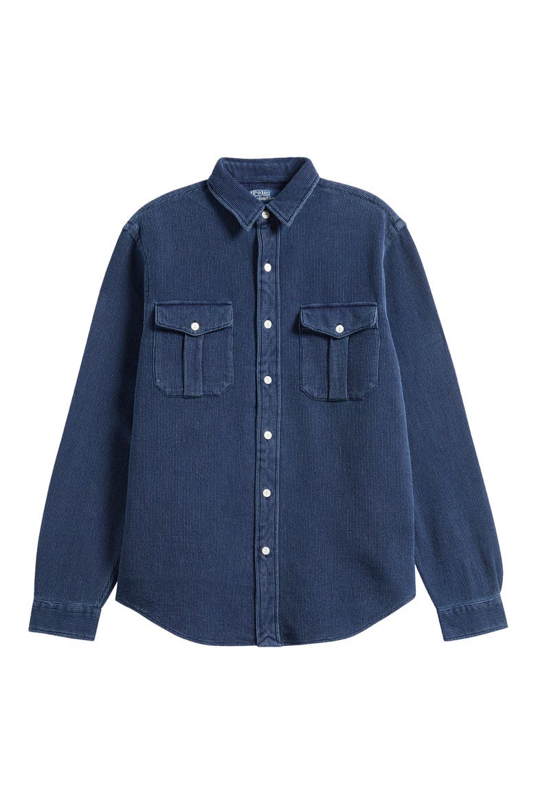 Classic Fit Button-Up Linen Work Shirt, Main, color, 7298 INDIGO WAFFLE