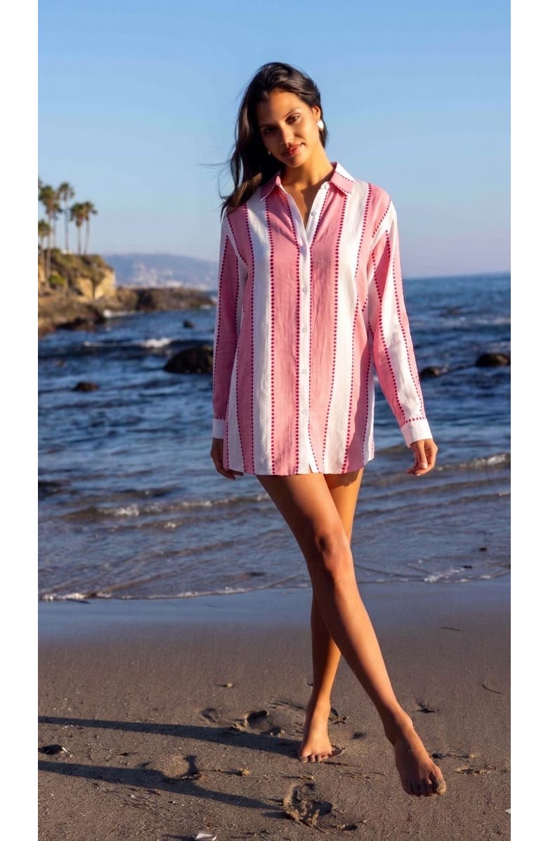 SITANO Positano Shirt Dress Cover-Up, Alternate, color, Pink Stripes With Dots
