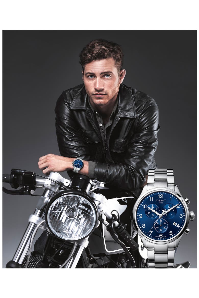 Chrono XL Collection Chronograph Bracelet Watch, 45mm, Alternate, color, SILVER/BLUE/SILVER