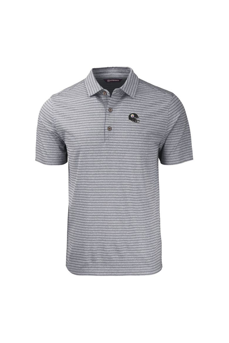 Men's Cutter & Buck  Heather Black Pittsburgh Steelers Helmet Forge Eco Heather Stripe Stretch Recycled Polo, Alternate, color, Heather Black