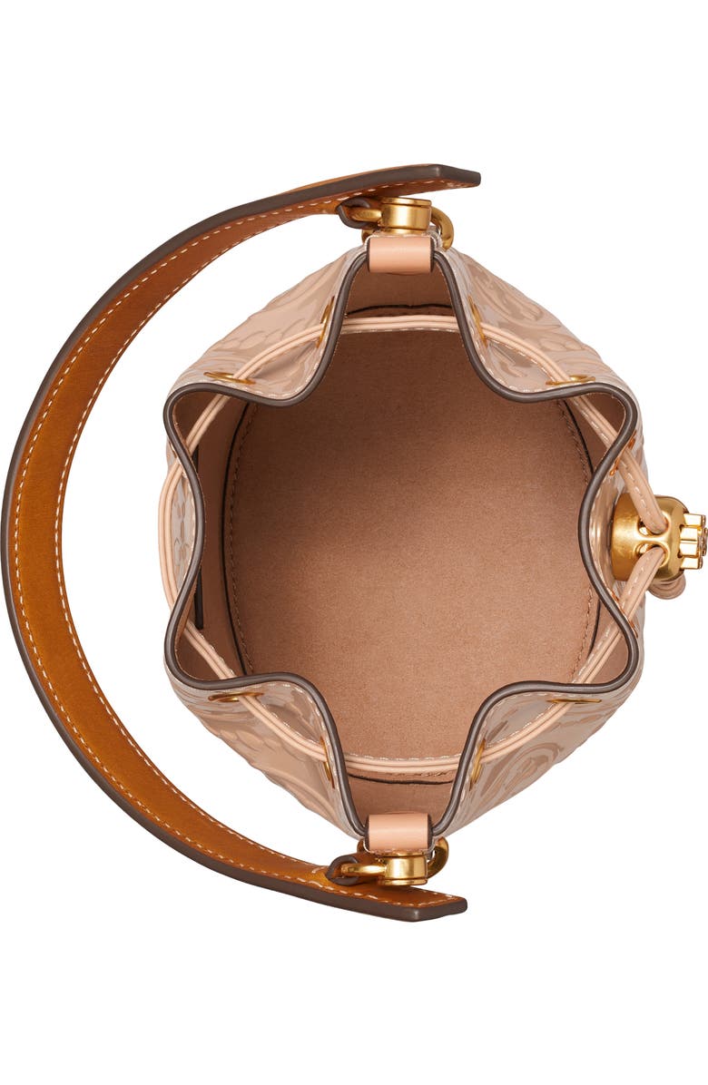 Tory Burch Mini T Monogram Embossed Patent Leather Bucket Bag, Alternate, color,