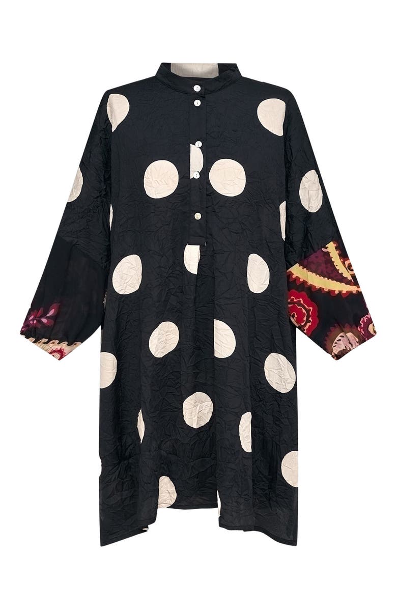 Alembika Polka dots mixed print tunic with Mandarin collar, Alternate, color, 
