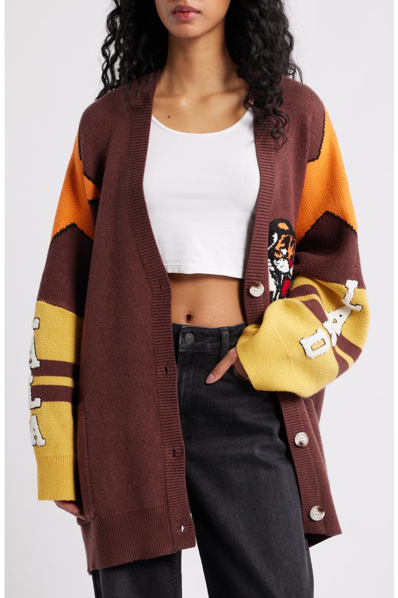 Go Get Em Tiger Collegiate Cardigan, Main, color, BROWN