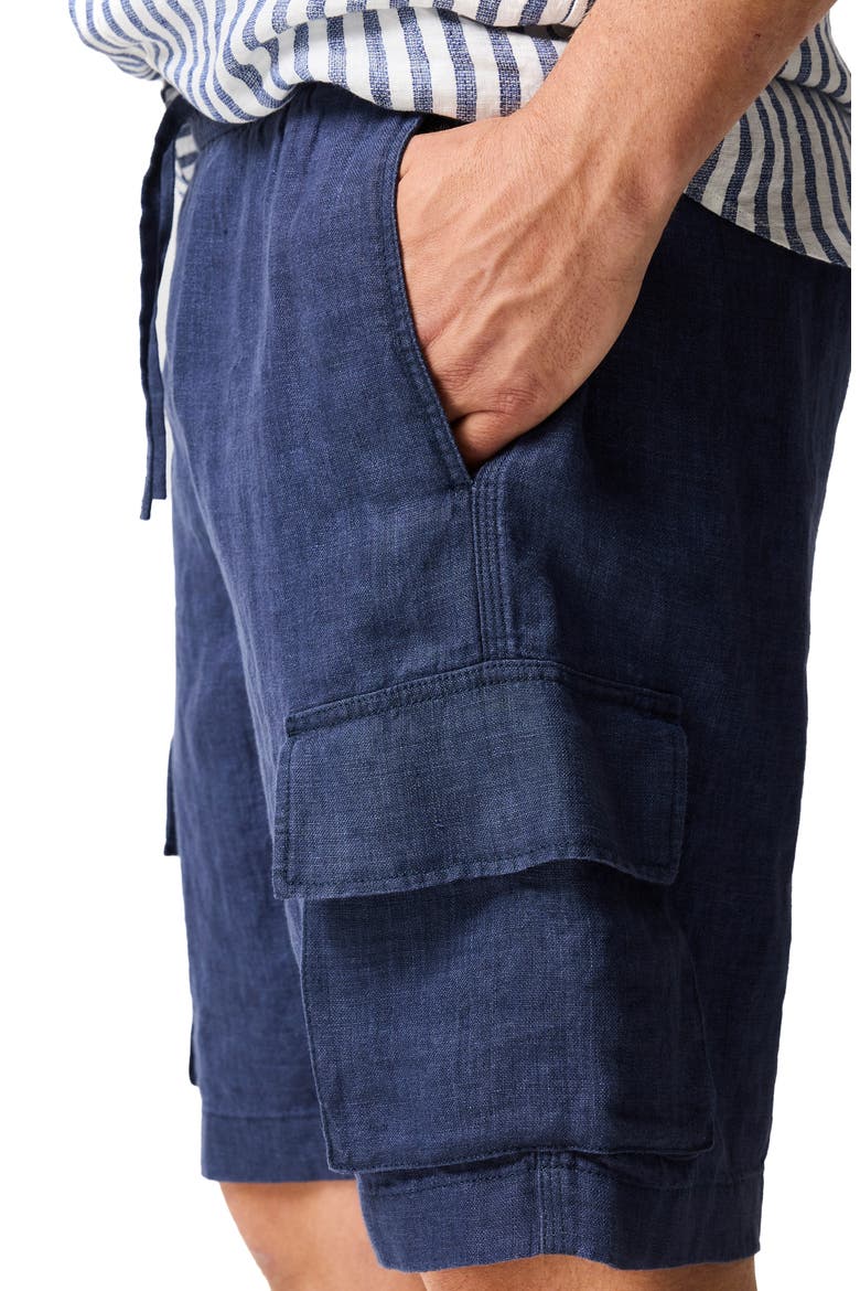 Resort Slub Linen Drawstring Cargo Shorts, Alternate, color, MARINE