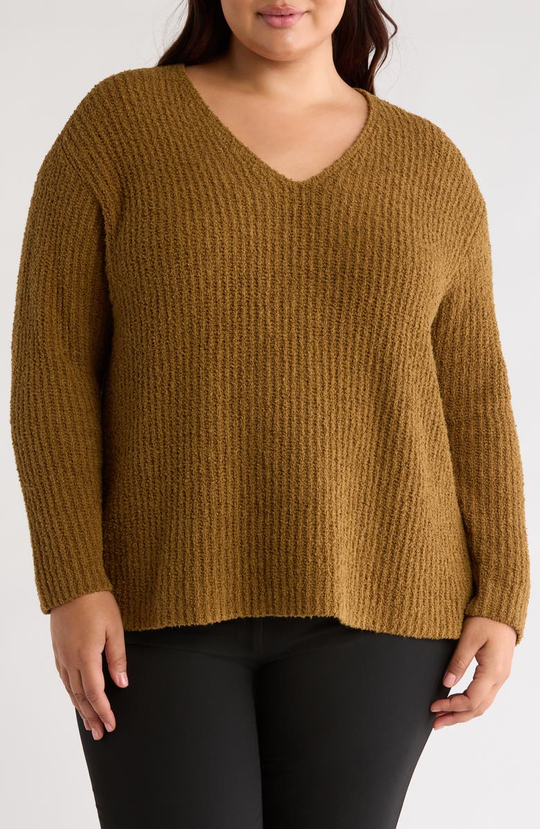 Eileen Fisher V-Neck Organic Cotton & Cashmere Blend Sweater, Main, color, Gold Leaf
