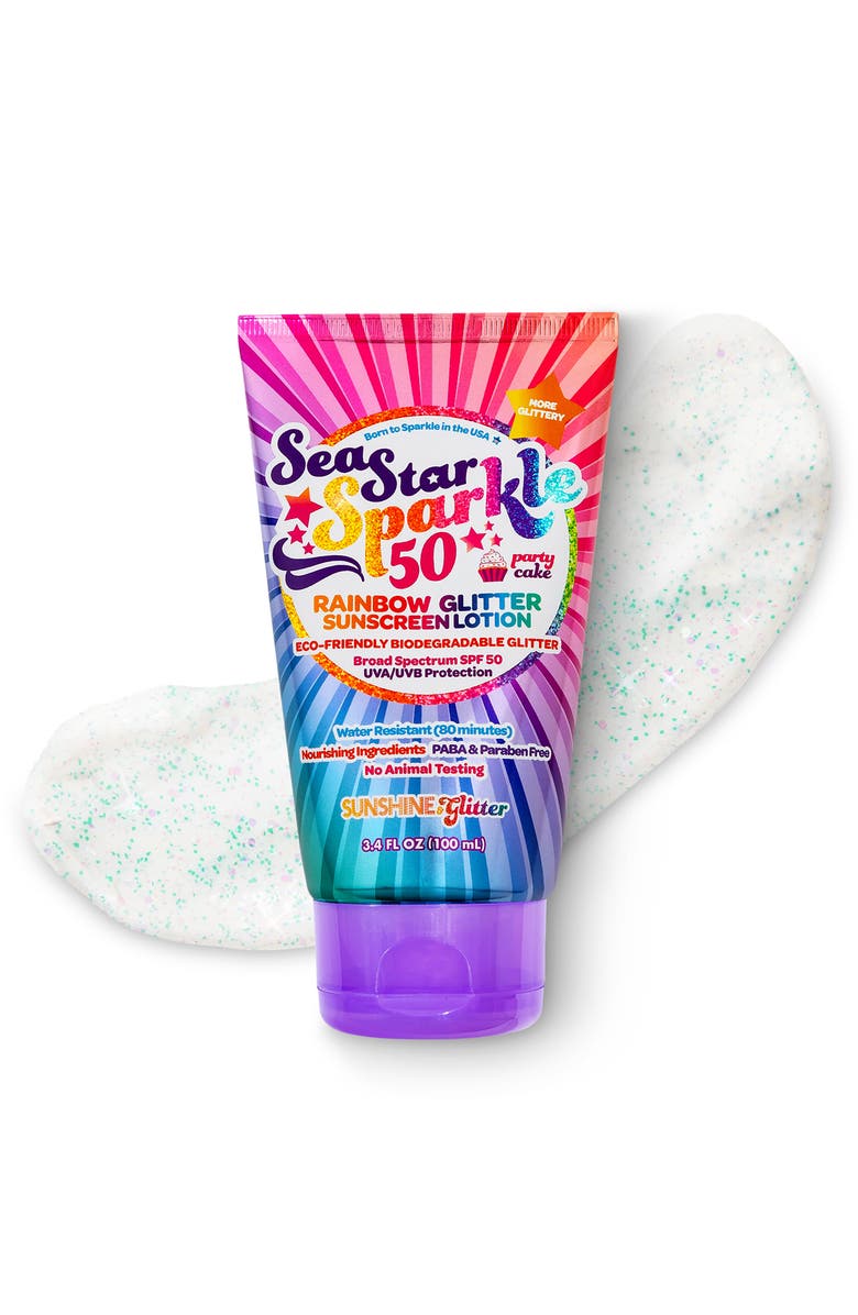 Sunshine & Glitter Kids' SeaStar Sparkle SPF 50 Rainbow Party Cake Biodegradable Glitter Sunscreen, Alternate, color, 
