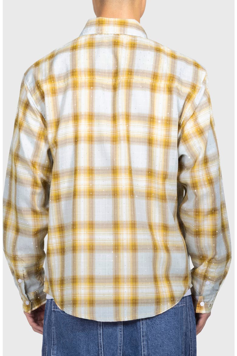 Dizzle Plaid Crystal Embellished Button-Up Shirt, Alternate, color, DIJON