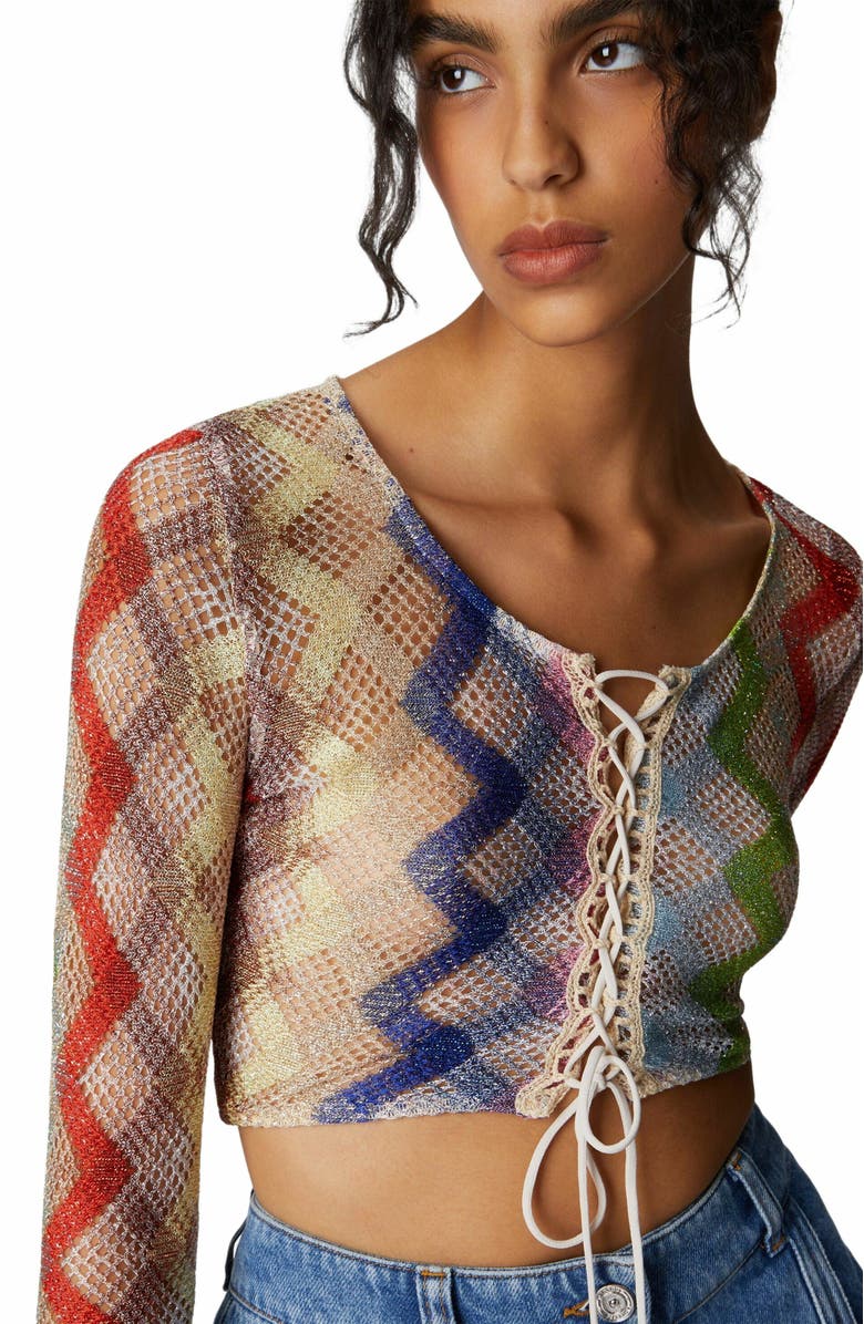 Missoni Long Sleeve Crop Top With Front Tie, Alternate, color, 