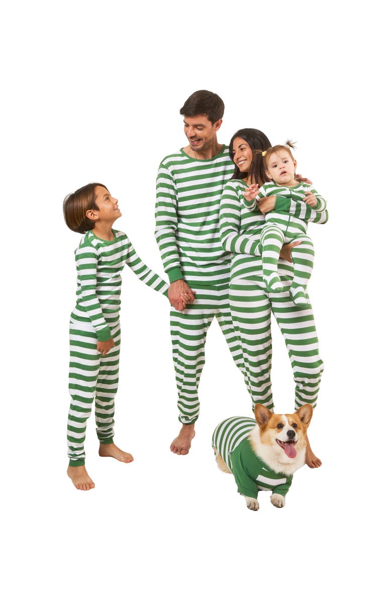 Leveret Footed Striped Cotton Matching Family Holiday Pajamas, Alternate, color, Green & White