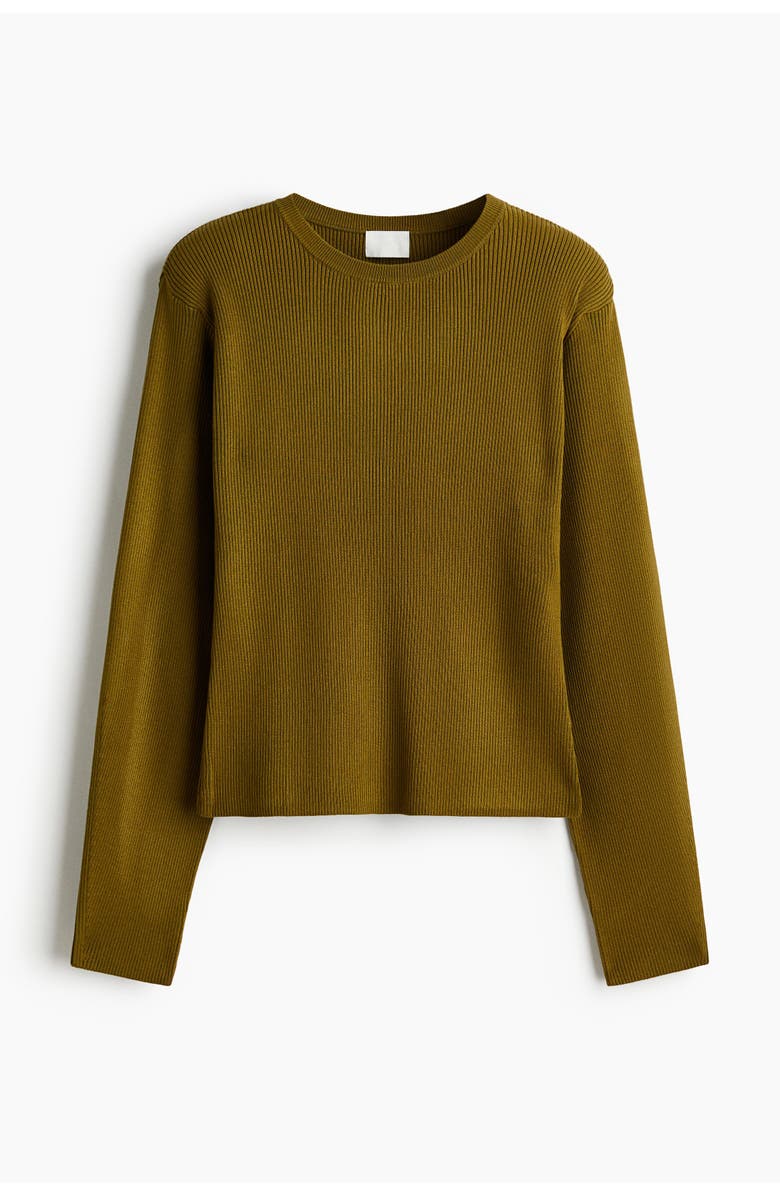 H&M Rib-knit Shoulder-pad Top, Main, color, Olive Green