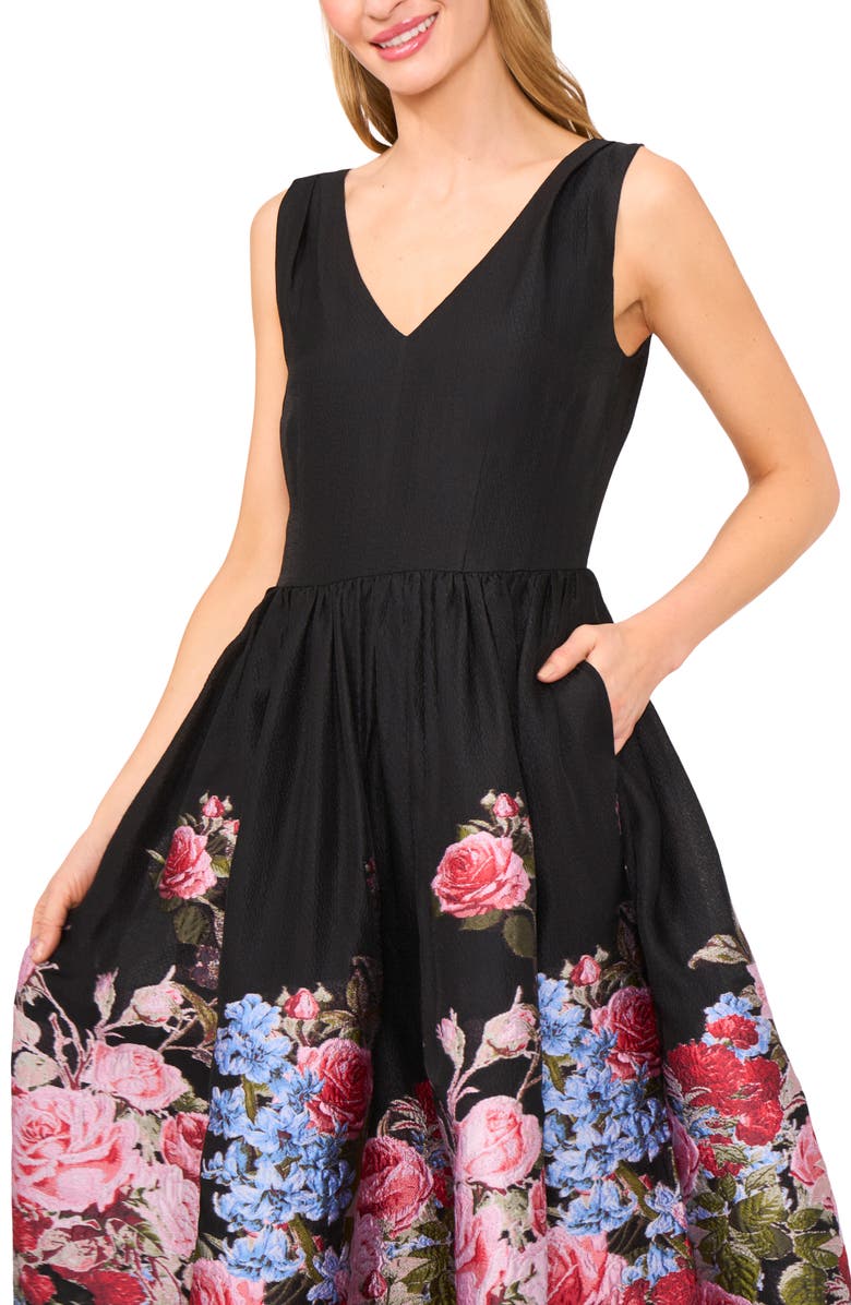 Ted Baker Placed Floral Sleeveless Jacquard Midi Dress, Alternate, color, Rich Black