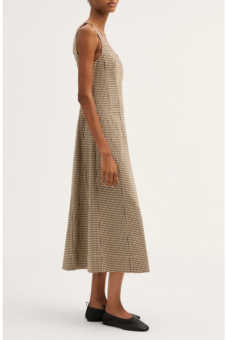 Miller Gingham Check Midi Dress, Alternate, color, DARK BROWN GINGHAM