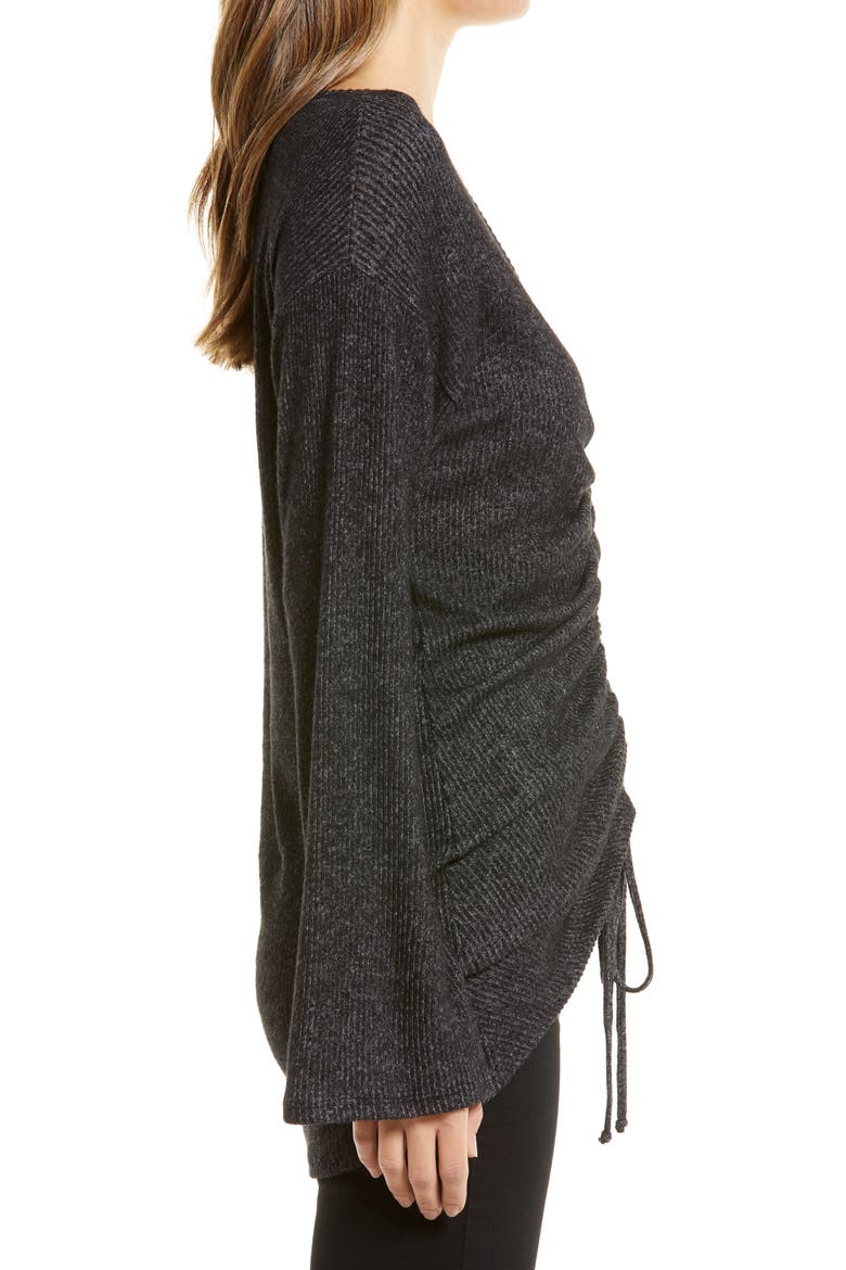 Ruched Front Long Sleeve Shirt, Alternate, color, BLACK