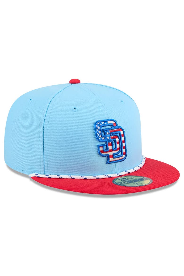 Men's New Era Light Blue/Red San Diego Padres 2025 Fourth of July 59FIFTY Fitted Hat, Alternate, color, Light Blue