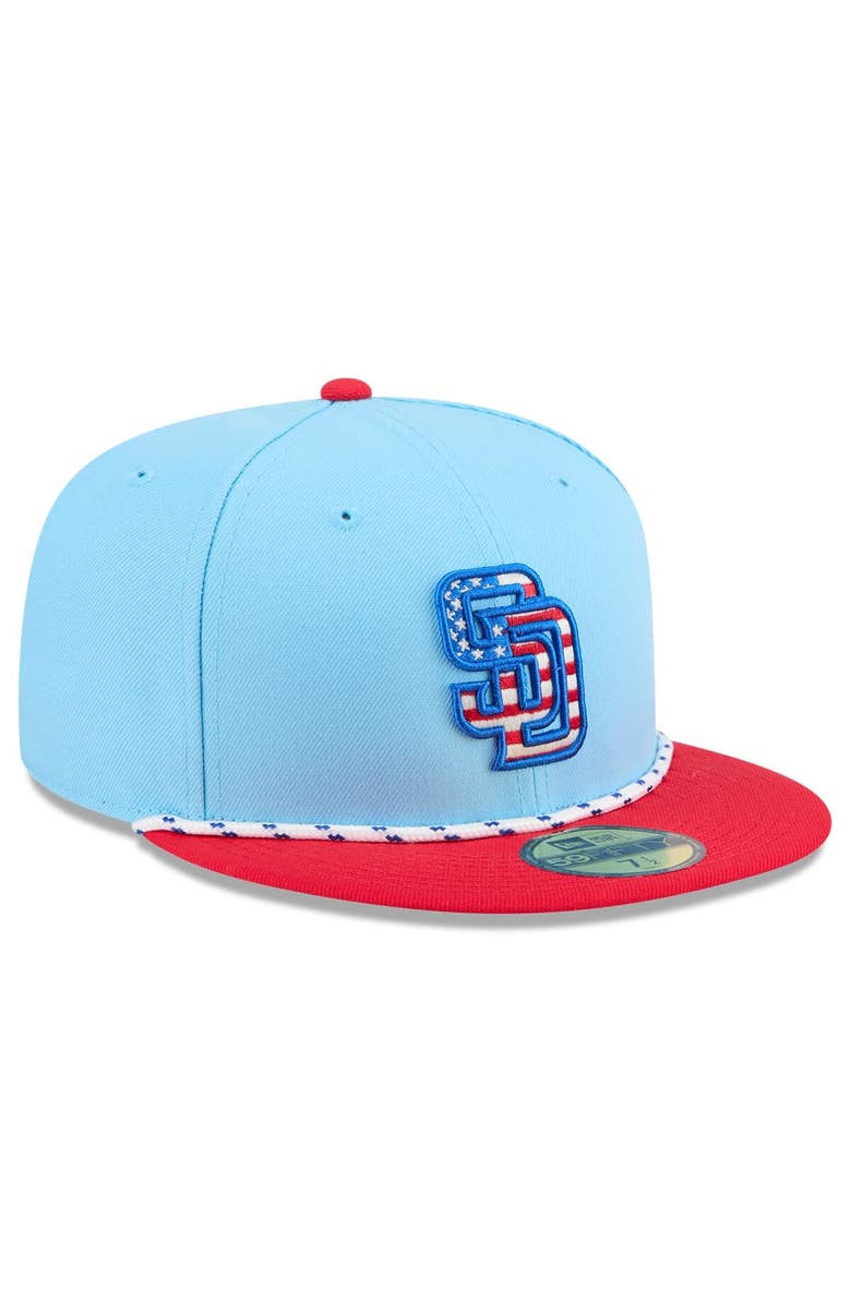 New Era Men's New Era Light Blue/Red San Diego Padres 2025 Fourth of July 59FIFTY Fitted Hat, Alternate, color, Light Blue