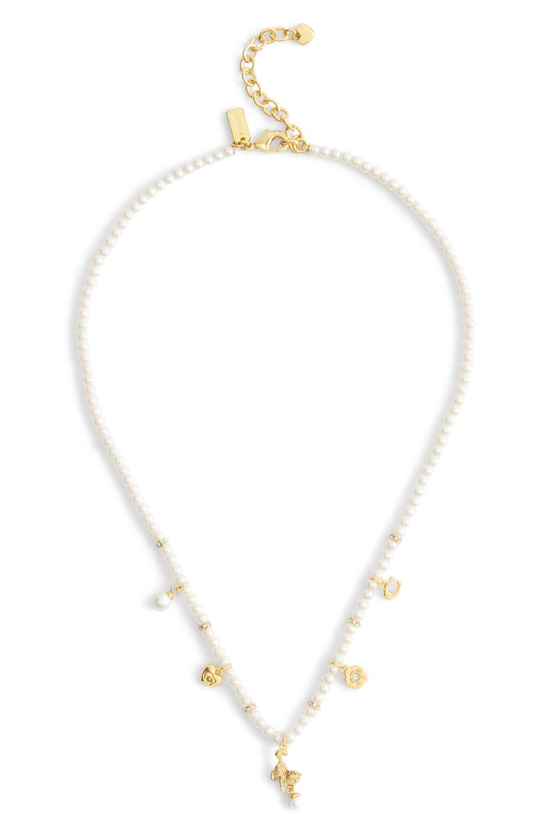 COACH Faux Pearl Cat Charm Necklace, Main, color, 