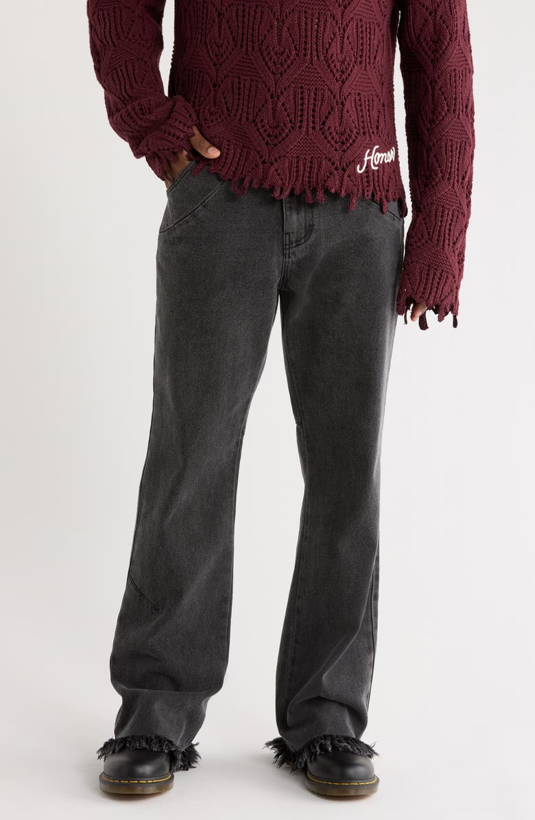 HONOR THE GIFT Dart Five-Pocket Fray Hem Jeans, Main, color, Black