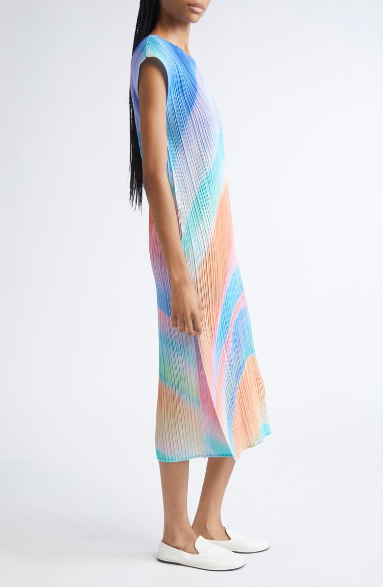 Pleats Please Issey Miyake Groove Pleated Midi Dress, Alternate, color, Blue
