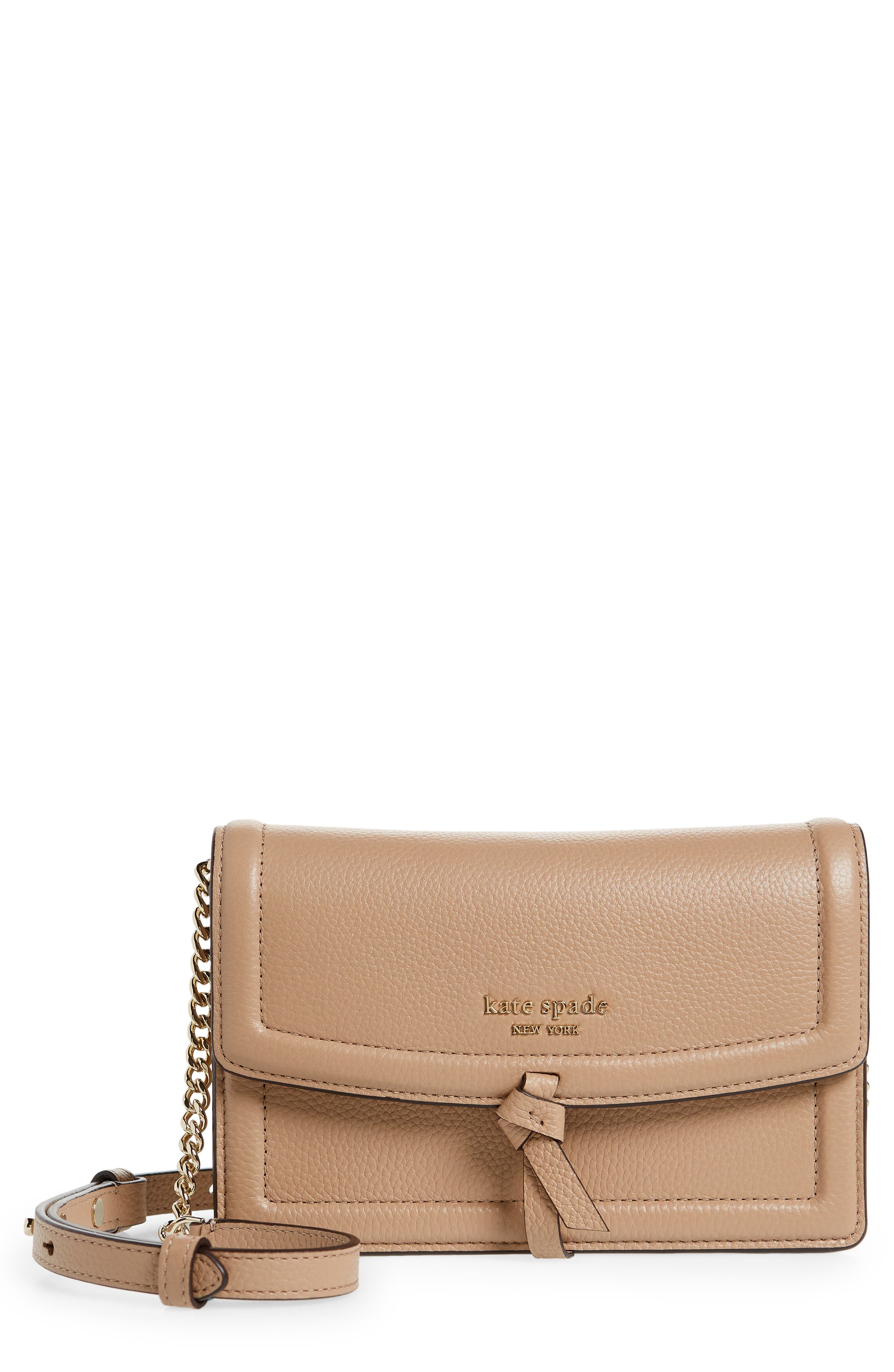 knott leather flap crossbody bag, Main, color, RAW PECAN