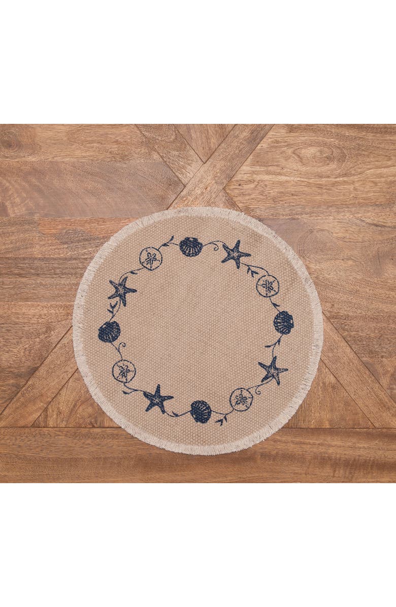 C&F Home Fringed Blue Shell Printed Round Set of 6 Placemats 15", Alternate, color, Beige