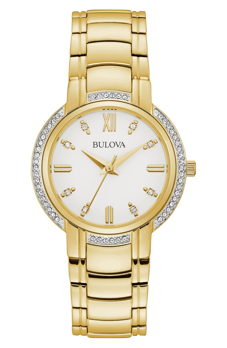 BULOVA Women's Crystal Bracelet Watch, 32.5mm, Main, color, Gold