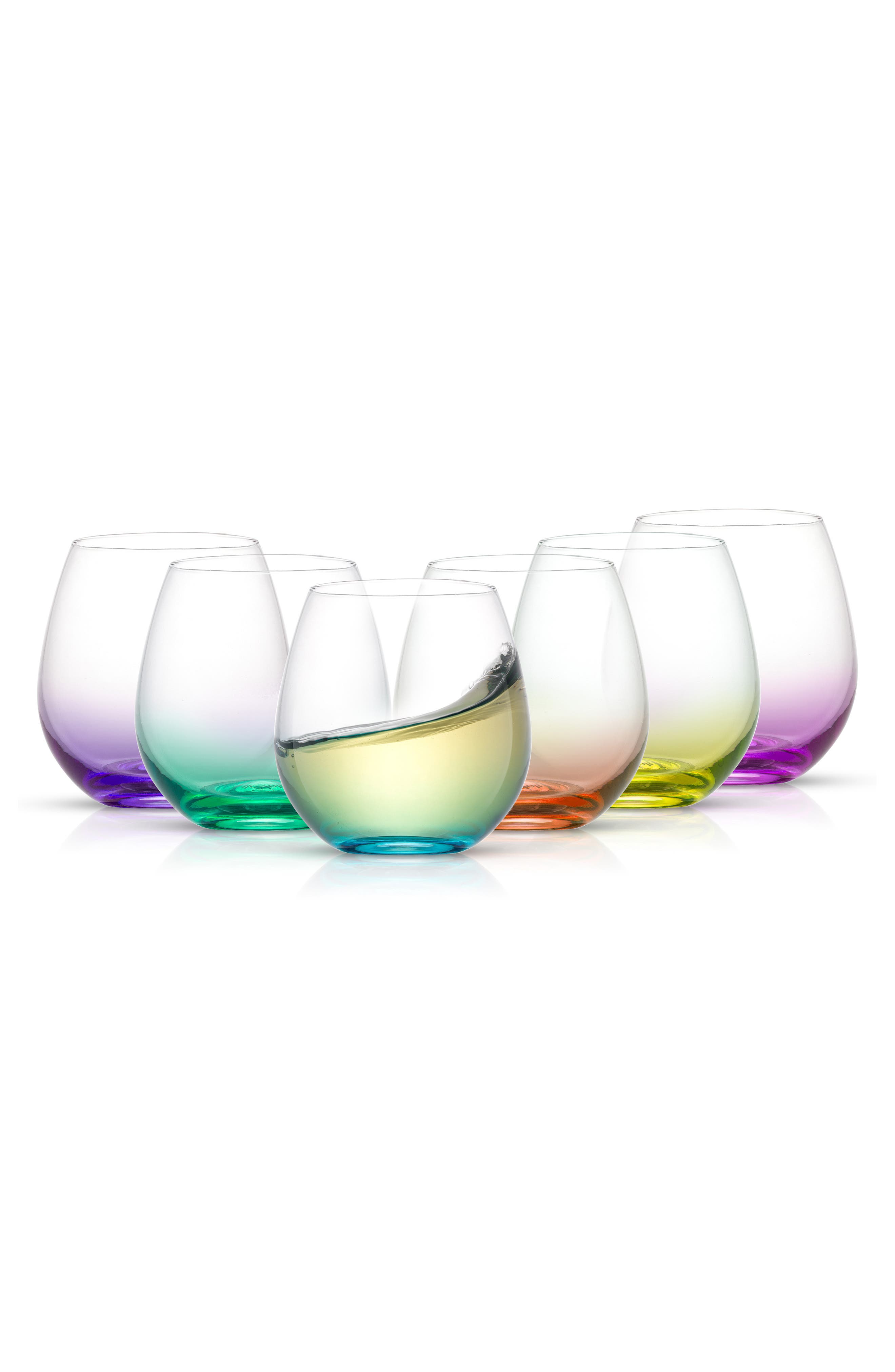 JoyJolt Hue Set of 6 Colored Stemless Wine Glasses