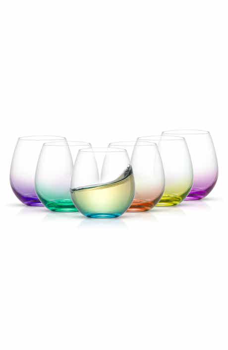 JoyJolt Hue Set of 6 Colored Stemless Wine Glasses