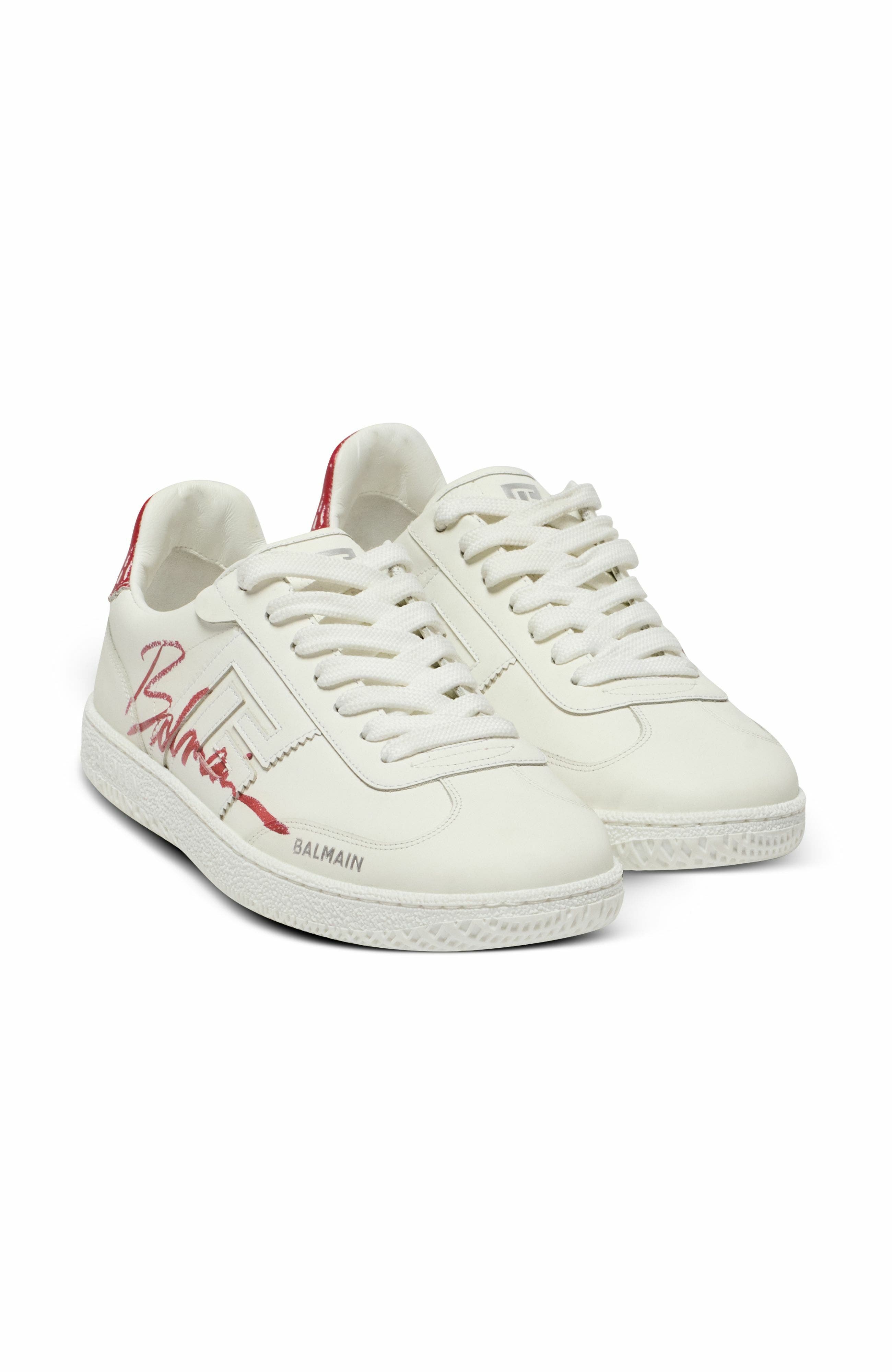 Balmain Leather Balmain Swan Lipstick Trainers, Alternate, color, 