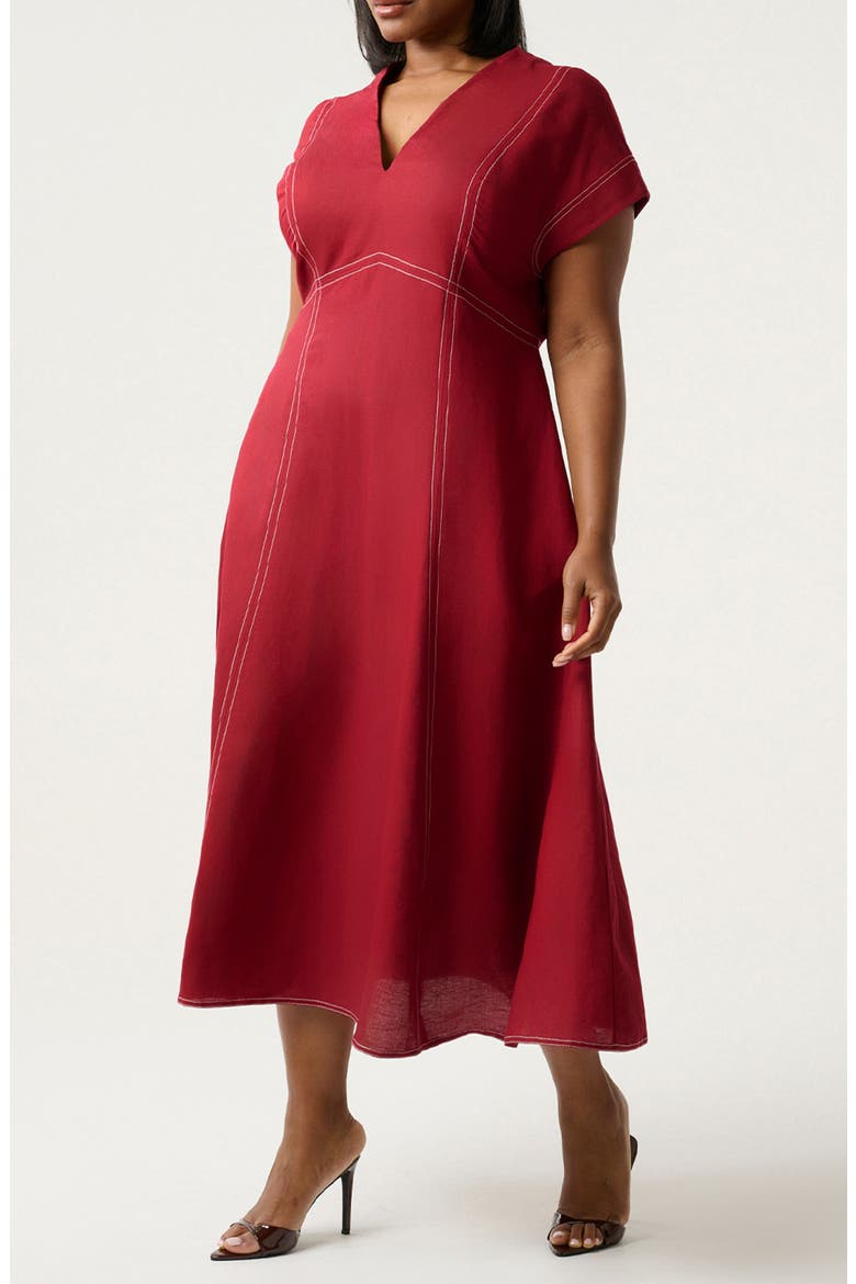 Arden Linen Blend Empire Waist Dress, Alternate, color, RASPBERRY