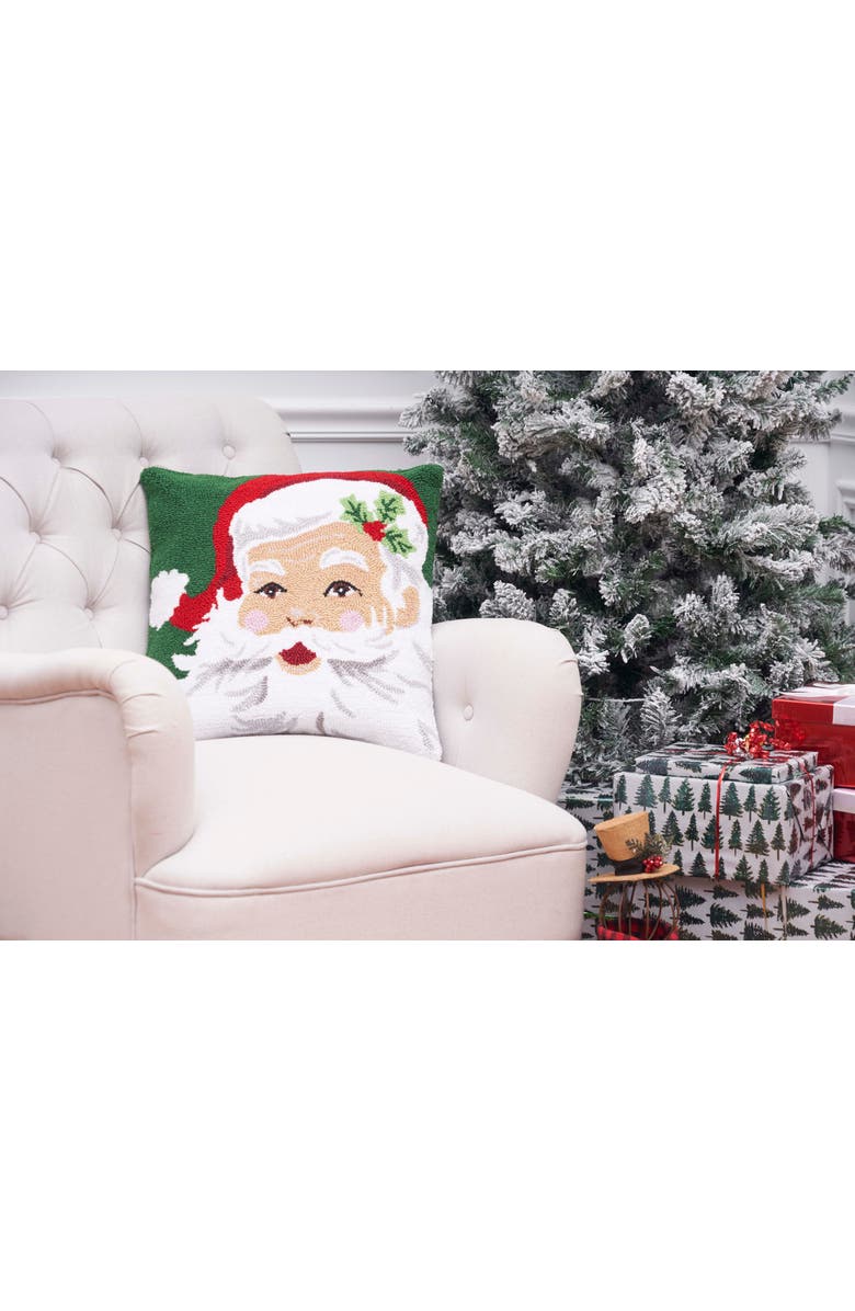 C&F Home Santa Claus Hooked Christmas Throw Pillow, 18" x 18", Alternate, color, Green