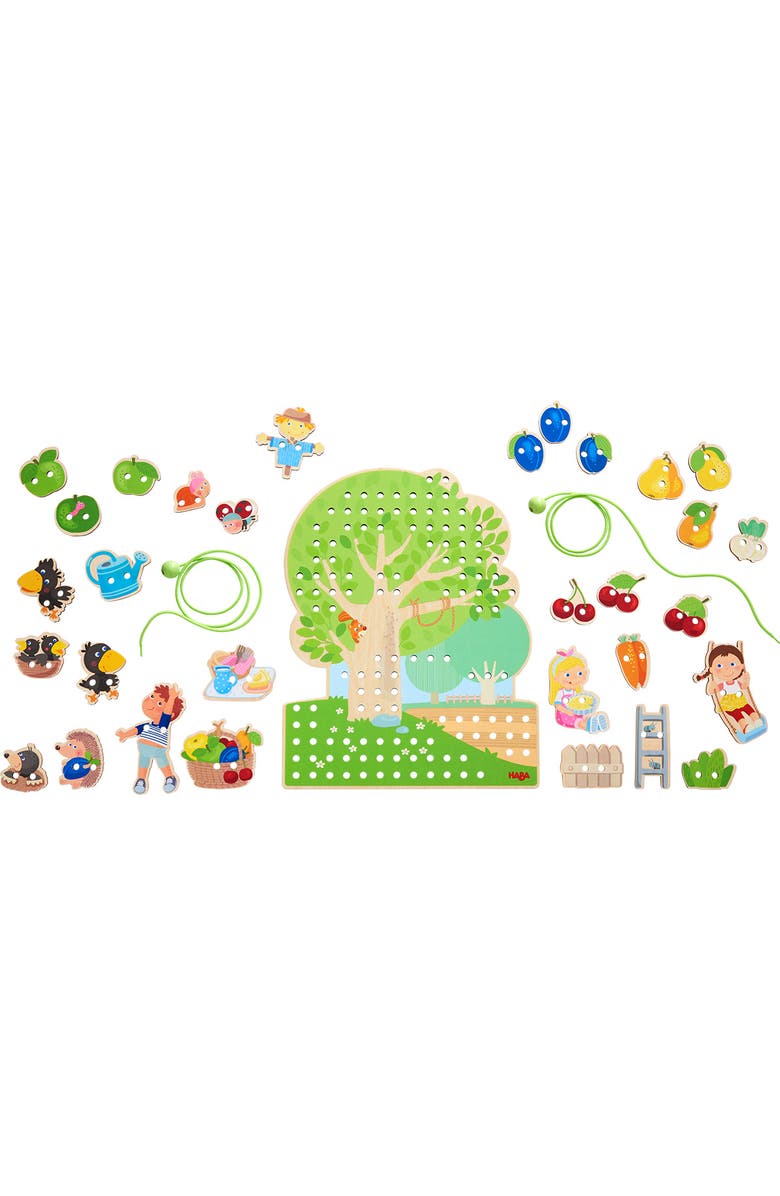 HABA Orchard Threading Game for Kids Ages 3-5, Lacing Tiles for Fine Motor Skills Development, Montessori Learning Toy for Preschoolers, Alternate, color, Multi