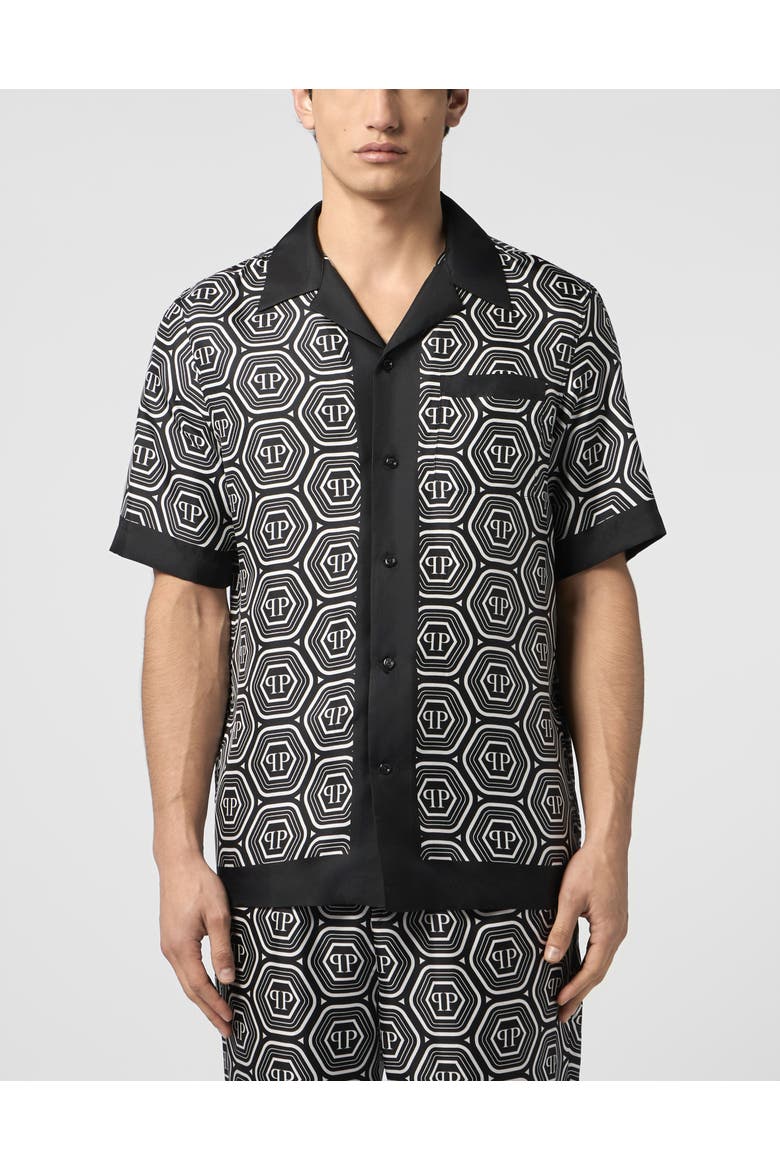 Silk Bowling Shirt Monogram 70'S Men, Main, color, black