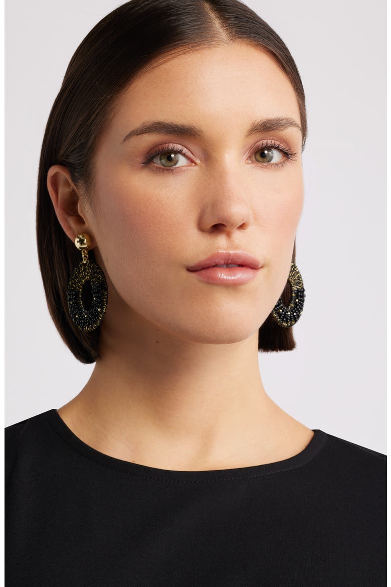 Beaded Oval Drop Earrings, Alternate, color, BLACK- GOLD