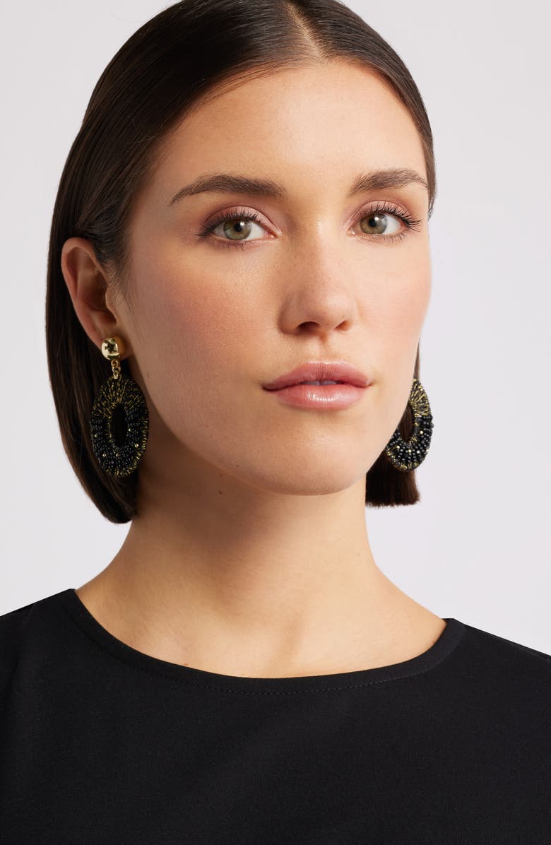 Nordstrom Beaded Oval Drop Earrings, Alternate, color, Black- Gold