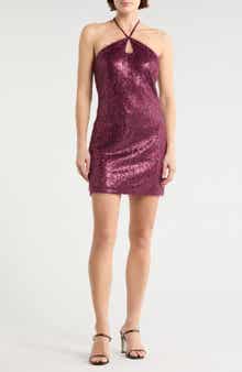 LE LIS Sequin Halter Minidress