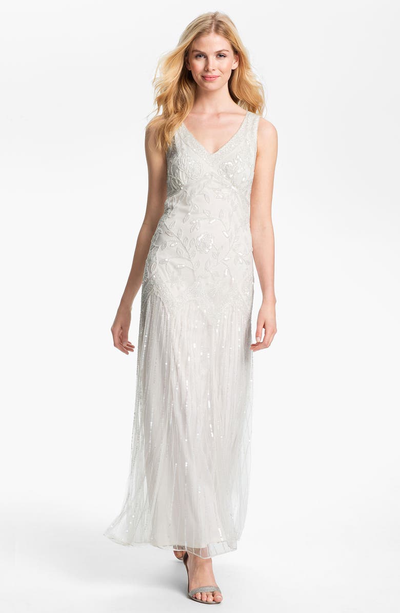 Pisarro Nights V-Neck Bead & Sequin Mesh Gown, Main, color, 