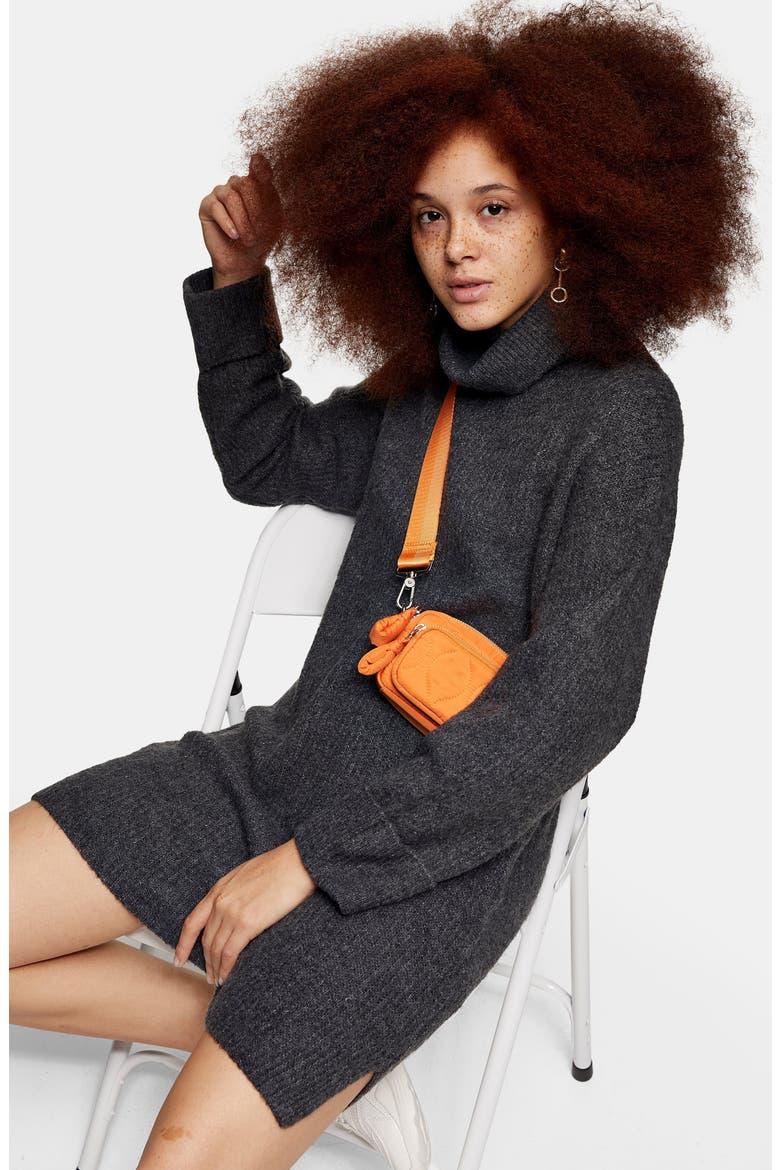 Funnel Neck Sweater Dress, Alternate, color, CHARCOAL