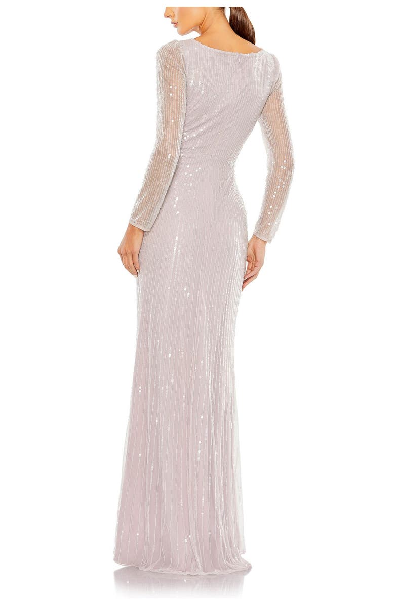 Mac Duggal Sequined Faux Wrap Long Sleeve Gown, Alternate, color, Lavender