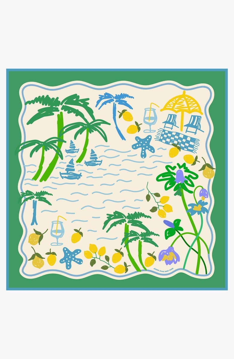 Jessie Zhao New York Capri Impression Double Sided Silk Scarf, Alternate, color, Blue