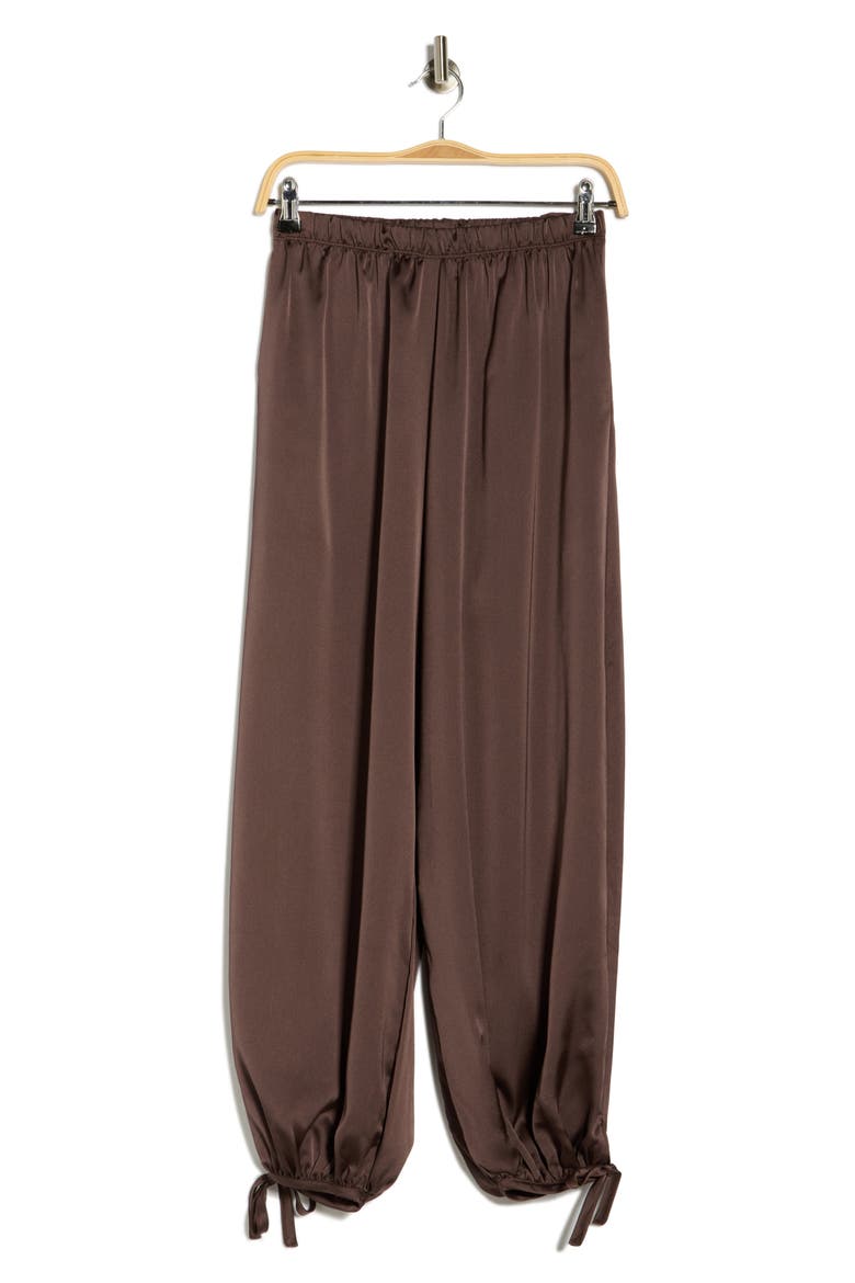 Tie Hem Satin Pants, Alternate, color, BROWN