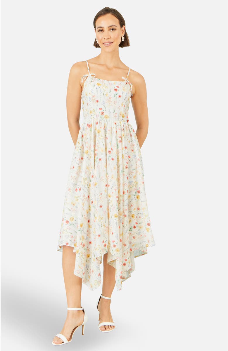 Yumi Botanical Embroidery Midi  Dress, Alternate, color, White