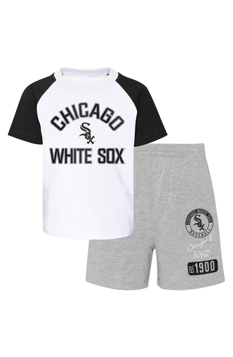 Outerstuff Toddler White/Heather Gray Chicago White Sox Two-Piece Groundout Baller Raglan T-Shirt & Shorts Set, Main, color, White