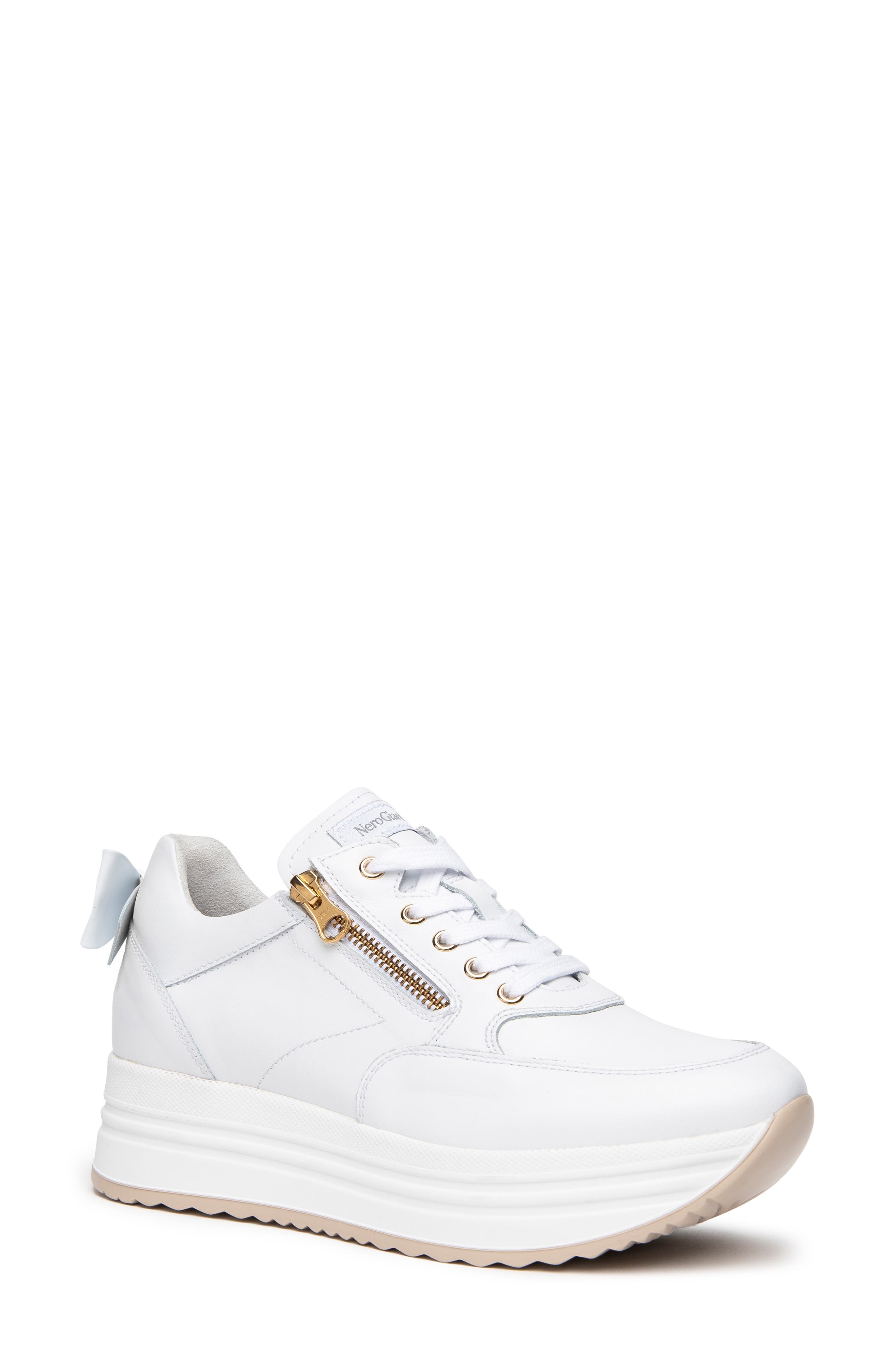 NeroGiardini Bow Platform Sneaker, Main, color, White