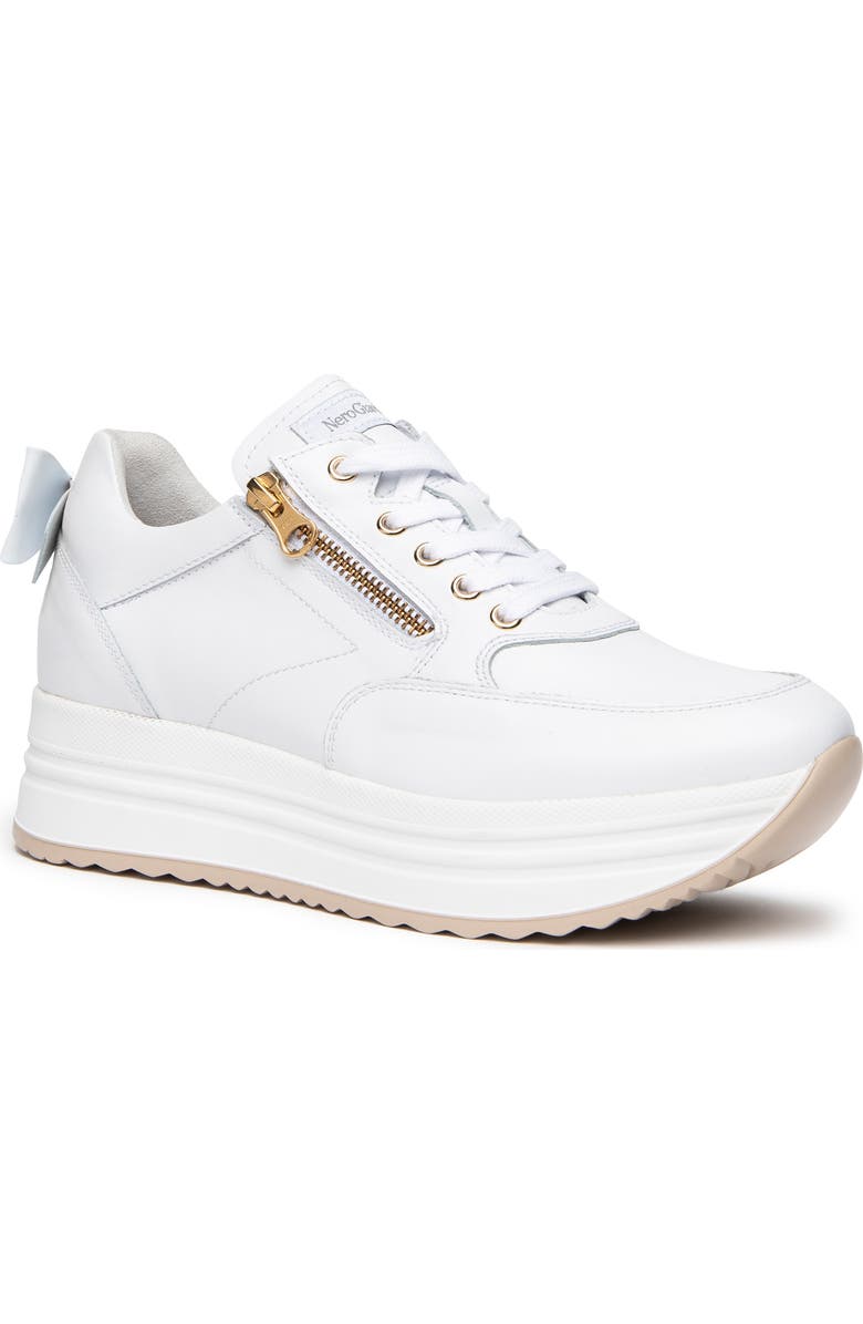 NeroGiardini Bow Platform Sneaker, Main, color, White