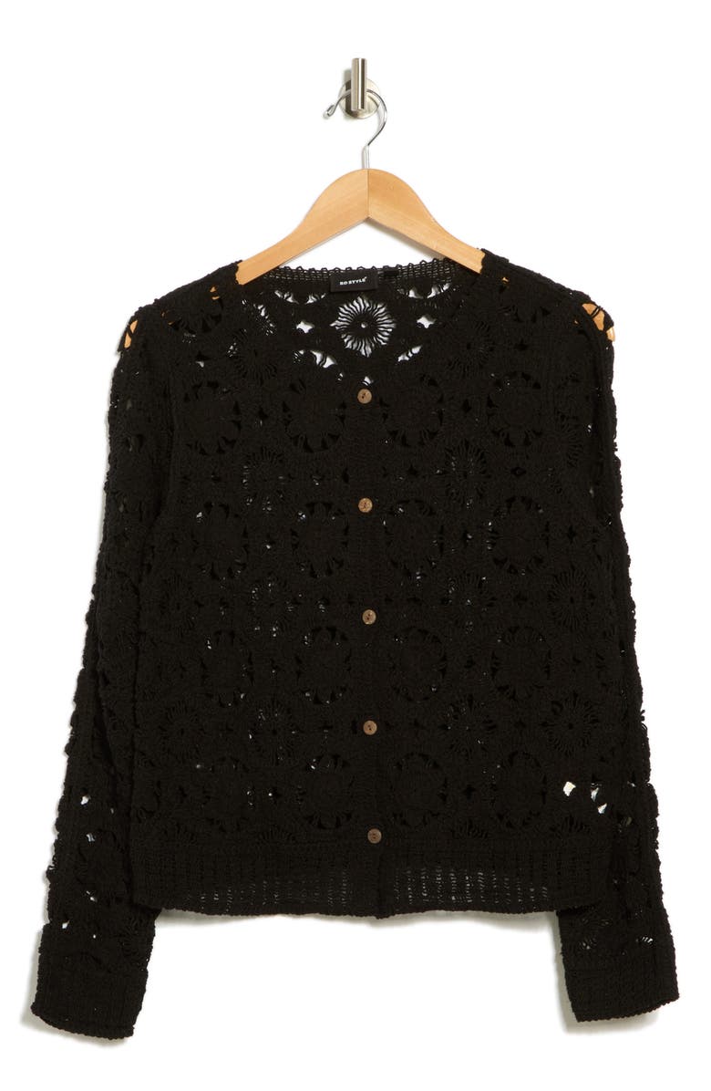 RDI Open Stitch Cotton Cardigan, Alternate, color, Black