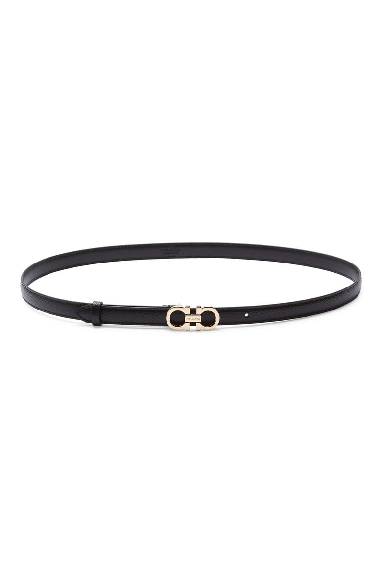 Double Gancio Leather Skinny Belt, Main, color, NERO