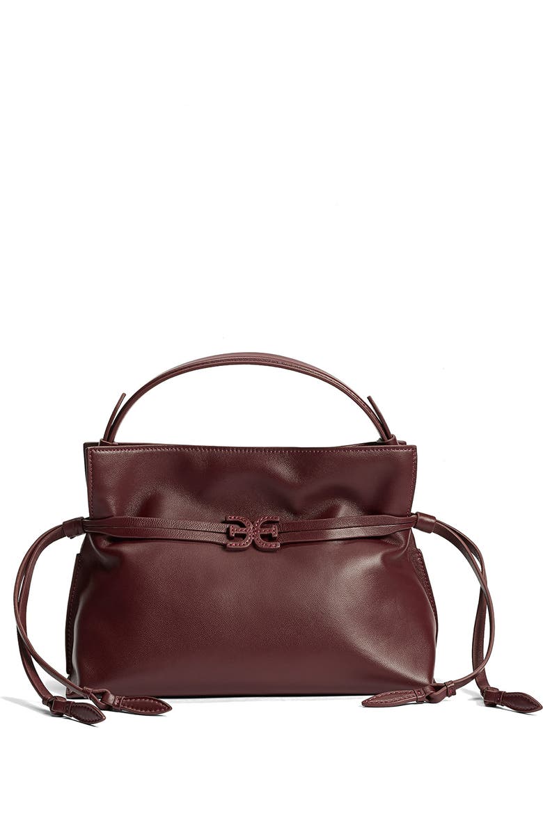 Sam Edelman Small Poppy Drawstring Leather Crossbody Bag, Main, color, Bordeaux